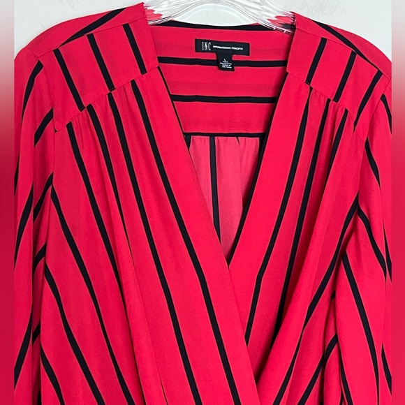 INC Designer Red & Black Striped Wrap Blouse Women’s Size Large - Picture 10 of 16